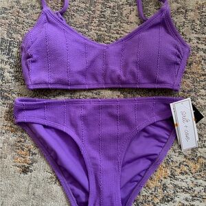 Salt + Cove Purple Textured Ribbed Bikini Set